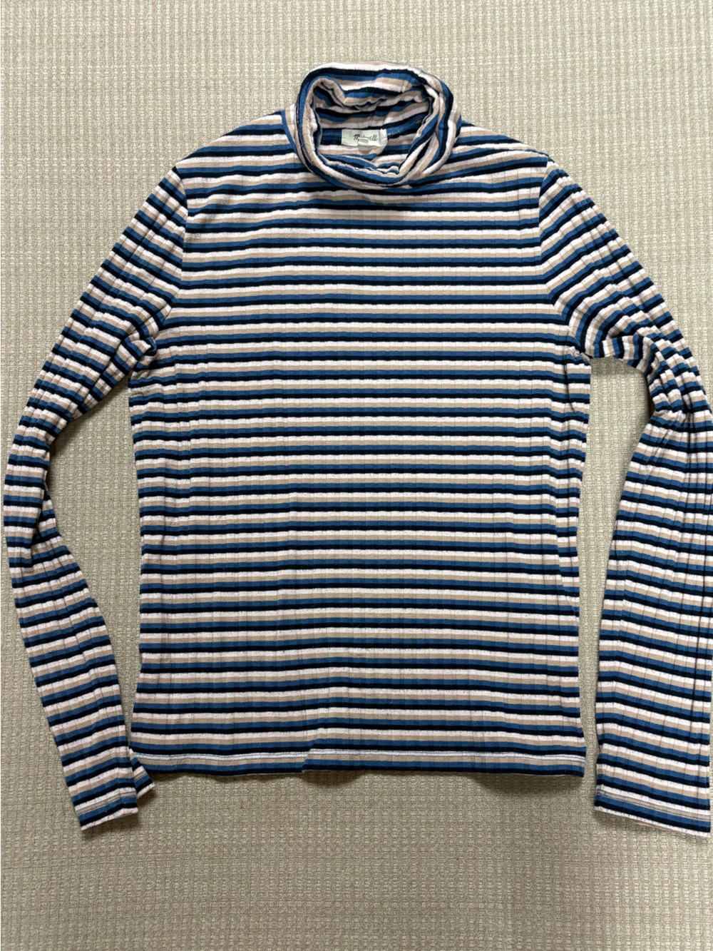Madewell Navy and White Striped Women’s Lightweight Ribbed Turtleneck